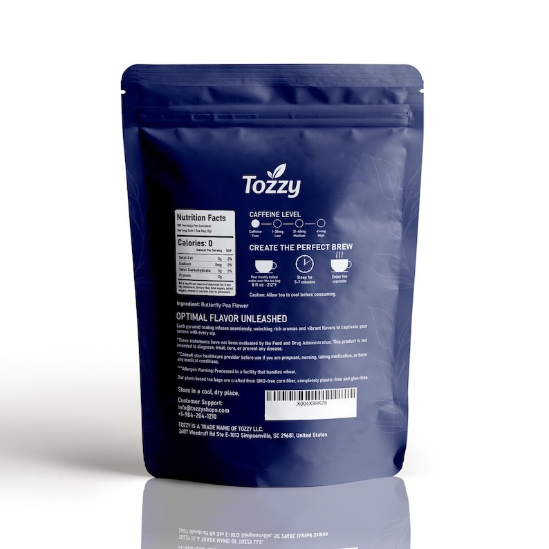 Tozzy Tea USDA Organic Butterfly Pea Flower Tea Bags: 100 Count Plant-based ...