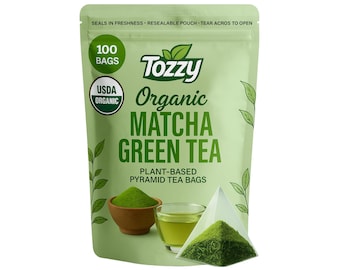 Organic Matcha Green Tea Bags - 100 Count, Pyramid Plant-Based Bags