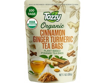 Organic Turmeric Ginger Cinnamon Tea Bags - 100 Count, Plant-Based Pyramid Bags