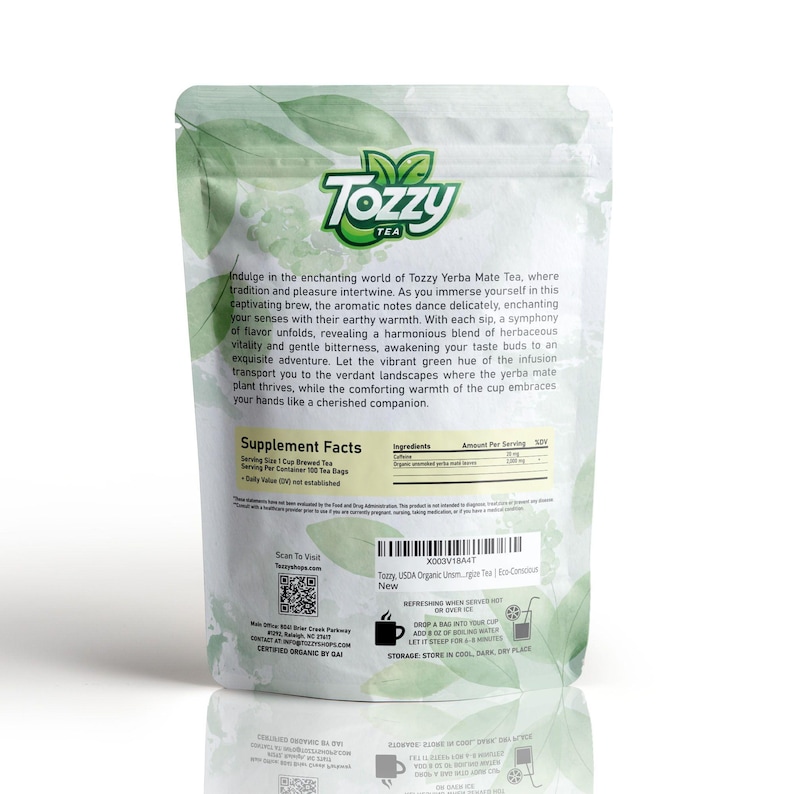 Tozzy Tea Organic Yerba Mate Tea Bags: Unsmoked, 100 Count - Plant-based Pyramid ...