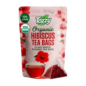 Organic Hibiscus Tea Bags - 100 Count | Pyramid Tea Bags | Eco-Friendly, Plastic-Free, Caffeine-Free by Tozzy
