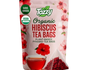 Organic Hibiscus Tea Bags: 100 Count, Plant-Based Pyramid Bags