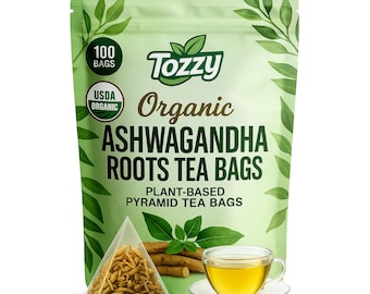 Organic Ashwagandha Tea Bags: 100 Count, Plant-Based Pyramid Bags