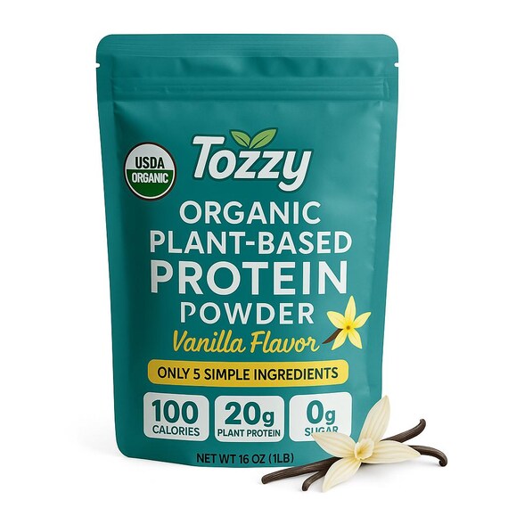 Organic Pea Protein Powder | Plant-Based Protein, Vegan | Only 5 Simple Ingredients | 20g Protein, 100 Calories, 0g Sugar, Vanilla