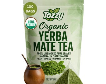 Organic Yerba Mate Tea Bags: Unsmoked, 100 Count - Plant-Based Pyramid Bags