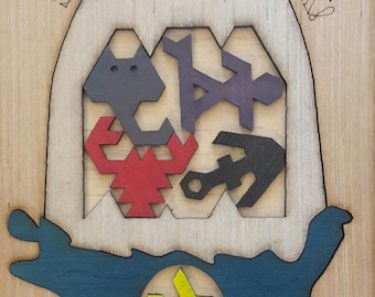 Shark Attack puzzle. Fit all 5 pieces into the sharks mouth