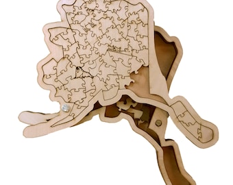 State of Alaska wooden jigsaw puzzle with box