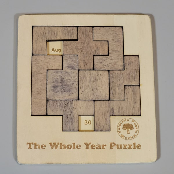 Perpetual Calendar Puzzle: Solve-a-Day Wooden Brain Teaser. Whole Year Puzzle
