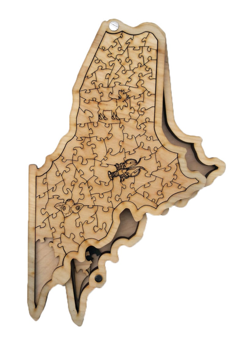 State of Maine Wooden Jigsaw Puzzle With Box Etsy