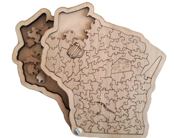 State of Wisconsin wooden jigsaw puzzle with box
