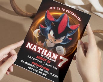 Shadow the Hedgehog Birthday Invitation PNG Sonic Theme Party Editable Invite canva Template Digital Download