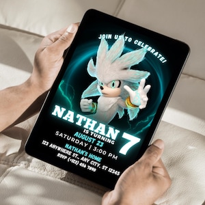 Silver the Hedgehog Birthday invitation Sonic Theme Bday Party Editable Invite canva Template Digital Download