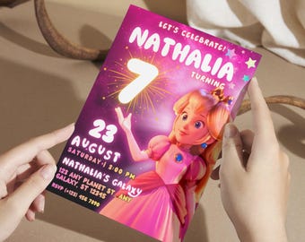 Mario Princess Peach Birthday Invitation Editable Canva Template Party Invite Printable Digital Download