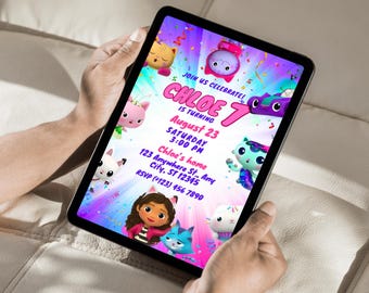 Gabbys Dollhouse Birthday Invitation Editable Party Canva Template Digital Download Printable Girls Invite