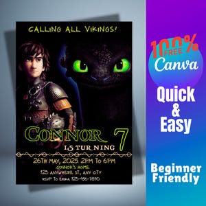 How To Train Your Dragon Verjaardagsuitnodiging HTTYD-verjaardagskaartsjabloon Tandeloze verjaardagsuitnodiging HTTYD bewerkbare digitale verjaardagsuitnodiging