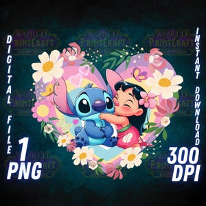 Arte de pared imprimible de Stitch / Lindo extraterrestre PNG / Decoración de guardería / Impresión de dibujos animados / Arte para habitación infantil / Descarga instantánea PNG