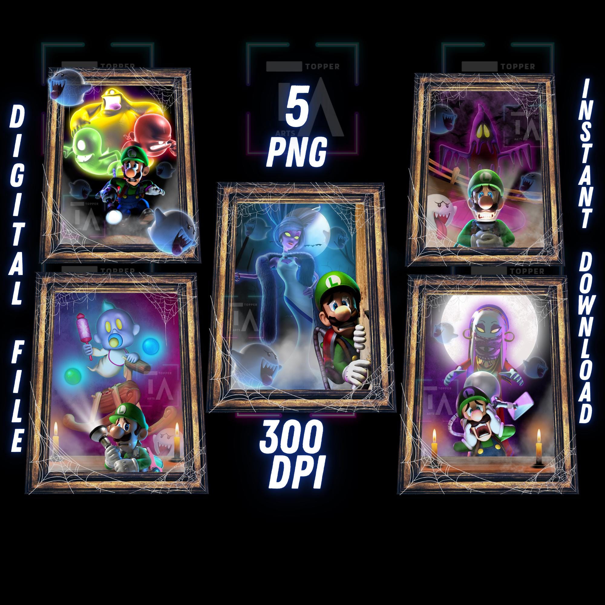 Luigis Mansion PNG Bundle Super Mario Bros Digital Clipart Gamer Poster Printable Download