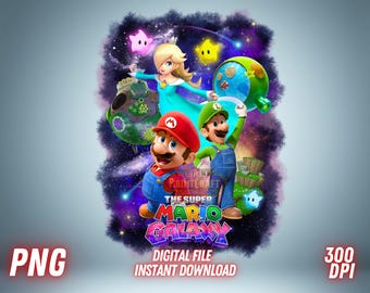 Super Galaxy PNG Bros Movie Luigi Bowser Peach Yoshi Clipart Printable Digital Download