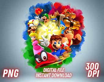 Super Mario Galaxy Bros PNG Movie Clipart T-Shirt Sublimation Printable Wall Decor Digital Download