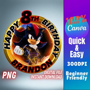 Shadow the Hedgehog Birthday PNG Shadow Bday Shirt Editable Template Shadow Movie Clipart Shadow Birthday Party T shirt Shadow Bday Digital