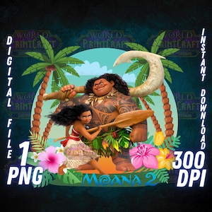 Moana 2 PNG, Moana 2-film PNG, Moana 2-shirt, Maui, hoge kwaliteit, Cricut, taarttopper, Instant Download, transparant, afdrukbaar bestand, Moana