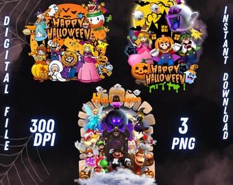 Super Mario Halloween PNG Bundle, Spooky Clipart Printable Pack, Bowser Luigi Digital File