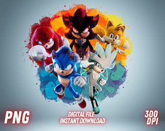 Sonic Movie PNG Shadow the Hedgehog Knuckles Tails Silver Clipart Digital File Download