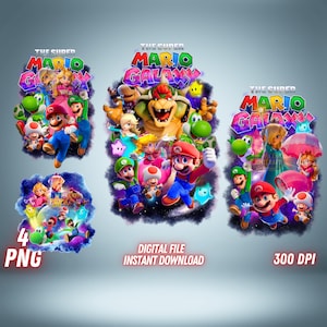 Super Mario Galaxy Bundle PNG Pack film Clipart Image Tshirt Sublimation fichier numérique téléchargement