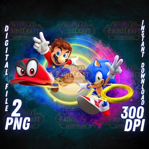 Mario e Sonic PNG, Alta Qualidade, Para Cricut, Topo de Bolo, Camiseta, Arte para Impressão, Download Instantâneo, Arquivo Digital, Imagem para Impressão, PNG