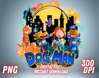 Dog Man PNG Dogman Clipart Cartoon Tshirt Sublimation Design Cake Topper Instant Download