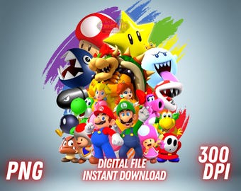 Super Mario Galaxy PNG Luigi Peach Bowser Clipart Sublimation Wall Art Decor Digital Download