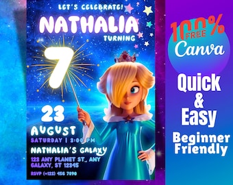 Rosalina Birthday Invitation Editable Canva Template Galaxy Party Invite Printable Digital Download
