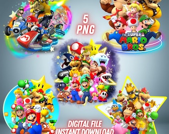 Super Mario Galaxy PNG Bundle Printable DTF Movie Image Pack Art Digital File