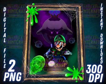 Luigis Mansion PNG Digital File Nintendo Super Mario Bros Printable Gamer Room Art