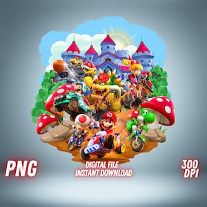 Mario Kart PNG Super Mario Kart Shirt Sublimation Mario Bros PNG Mario Kart Cricut Digital File, Mario Printable Cake topper Luigi Peach