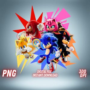 Sonic the Hedgehog PNG Colorful Movie Clipart For Tshirt Sublimation Digital File Download