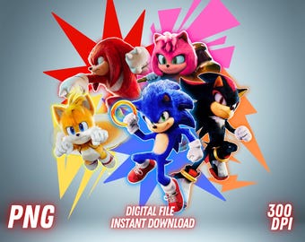 Sonic the Hedgehog PNG Colorful Movie Clipart For Tshirt Sublimation Digital File Download