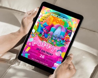 Trolls Birthday Invitation, Editable Canva Template, Printable Party Invite for Kids, Digital Download
