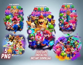 Super Mario Galaxy PNG Printables Bundle Movie Clipart Pack Bowser Luigi Digital File