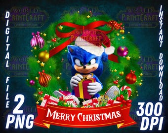 Sonic Christmas PNG: Holiday Clipart, Shirt Design (Digital File)