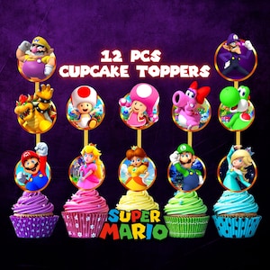 Super Mario Cupcake Toppers Printable Birthday PNG 12 Party Decor Designs Digital File