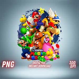 Mario Bros PNG Super Mario Clipart Druckbare Mario T-Shirt Sublimation Mario Cricut Dateien Transparent Mario Wandkunst Digital Download