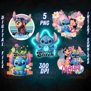 Stitch PNG Bundle | Lilo and Stitch Clipart Set | Cute Alien | Cartoon Character Bundle | Printable Clipart | Sublimation | Digital Download