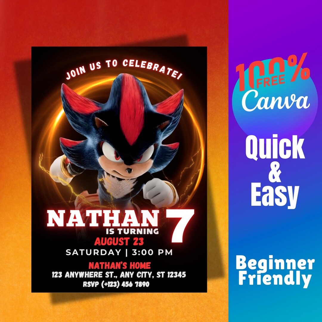 Shadow Birthday Invitation PNG Sonic the Hedgehog Theme Party Editable ...