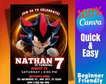 Shadow the Hedgehog Editable Birthday Invitation Shadow Birthday Template Shadow Printable Invite Shadow Birthday Template Sonic Theme Party