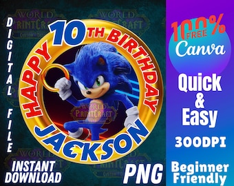 Sonic Birthday Tshirt PNG Editable Canva Free Template Movie Party Invite Digital Download