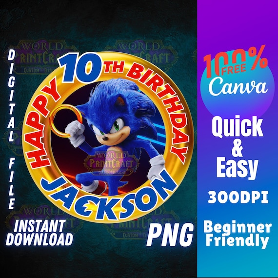 Sonic Birthday Tshirt PNG Editable Canva Free Template Movie Party Invite Digital Download