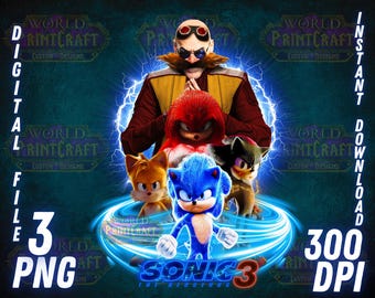 Sonic 3 Movie PNG The Hedgehog Clipart Tshirt Sublimation DTF Digital File Download