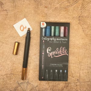 Set van 6 dubbele glitterstiften voor kalligrafie van professionele kwaliteit, 2-5 mm