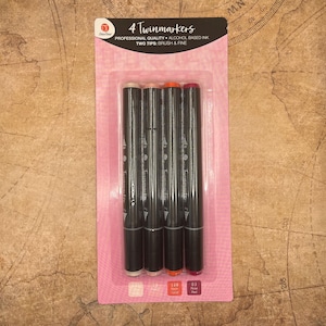 4 professional quality brush pens twin markers in warm shades